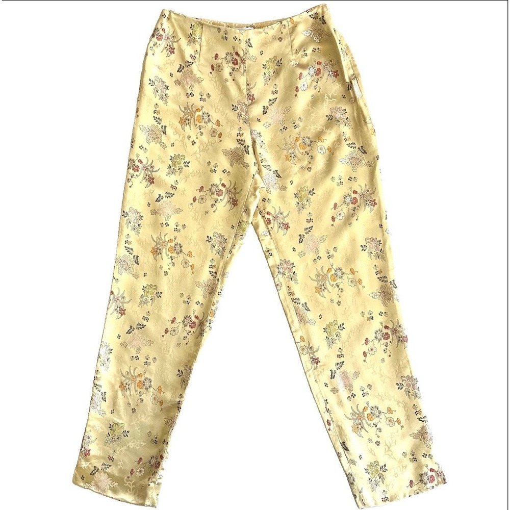 Tao Asian Inspired Sz 10 Gold Floral Brocade Pant High Waisted Jacquard Trousers